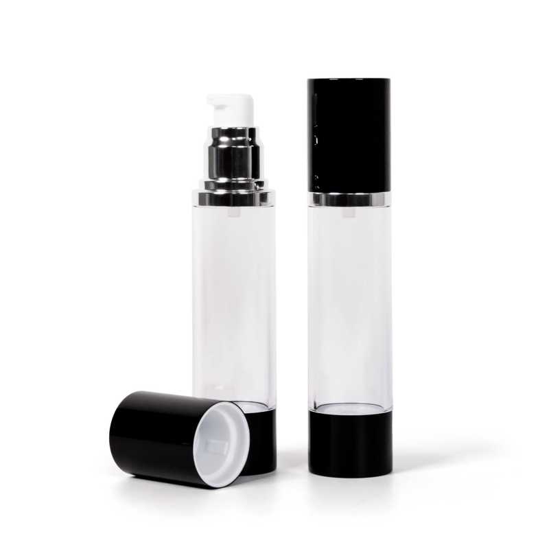 Átlátszó airless palack fekete kupakkal 50 ml