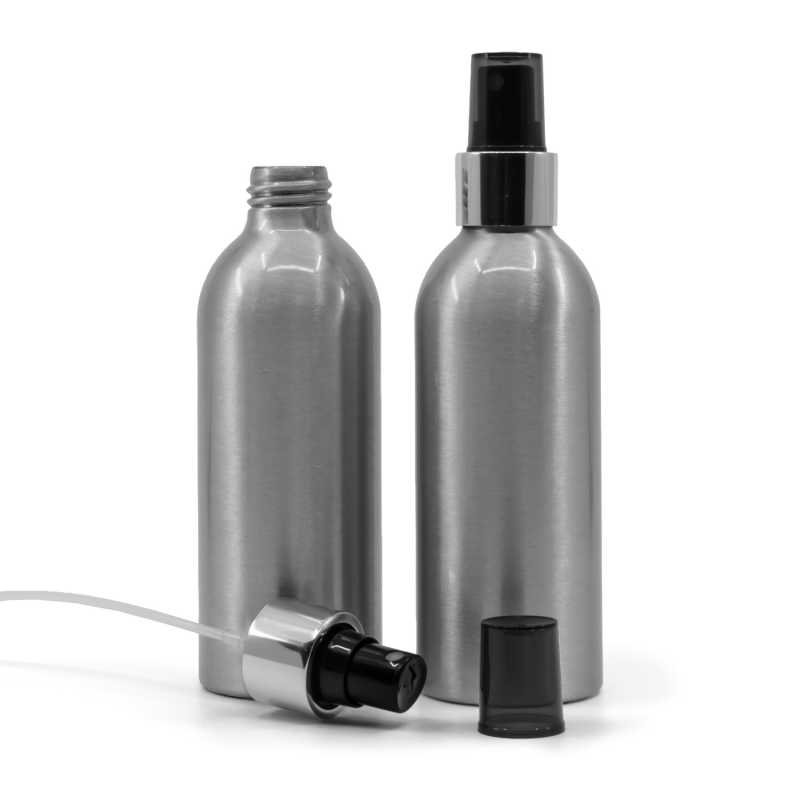 Alumínium palack, fekete permetező fényes ezüst gyűrűvel, 200 ml