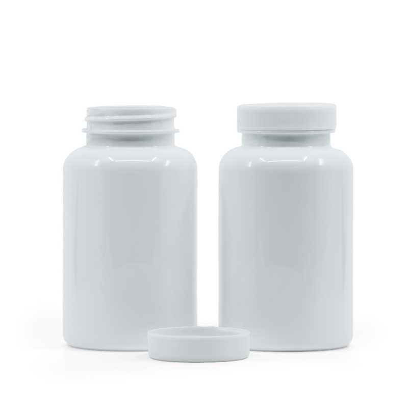 Fehér műanyag tablettás tégely fehér kupakkal, 250 ml