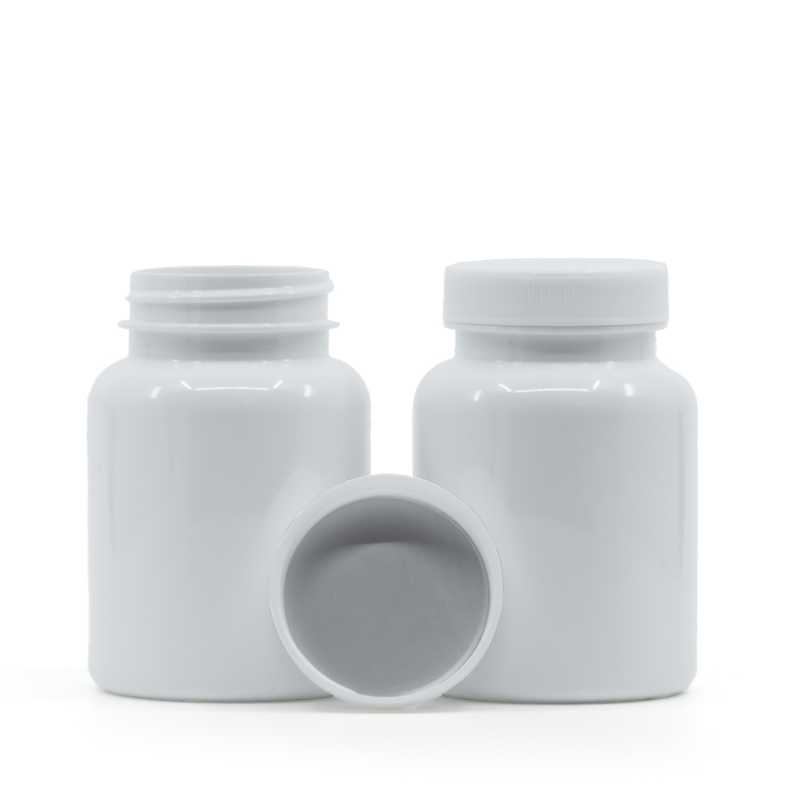 Fehér műanyag tablettás tégely, fehér kupak, indukciós zárófólia, 150 ml