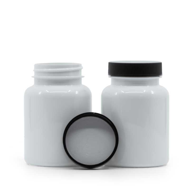 Fehér műanyag tablettatartó, fekete kupak, indukciós zárófólia, 150 ml