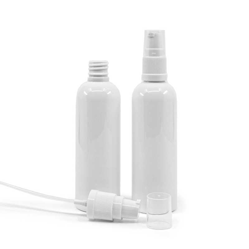 Fehér műanyag palack, fehér adagoló pumpa, 100 ml
