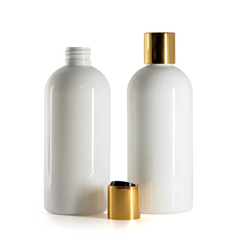 Fehér műanyag palack arany disc-top kupakkal fekete közü 300 ml