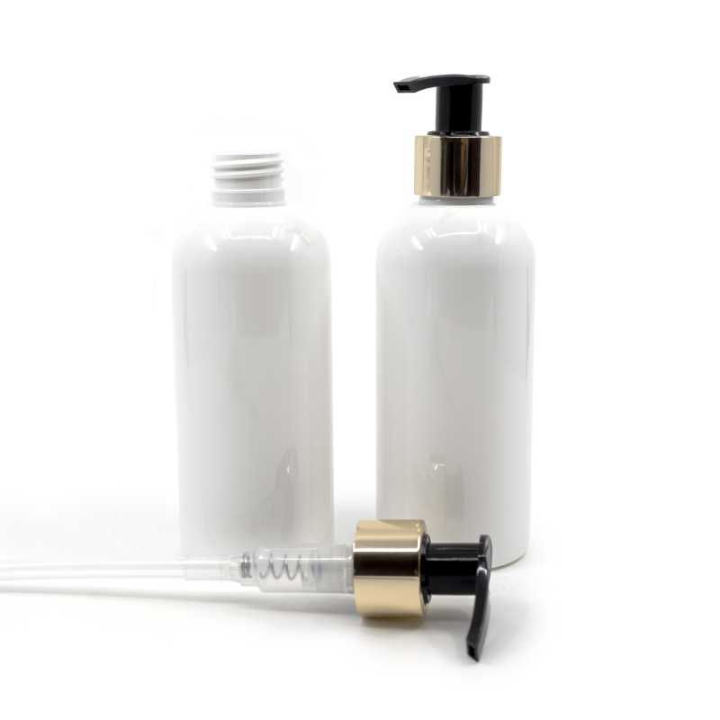 Fehér műanyag palack 300 ml arany adagoló pumpával