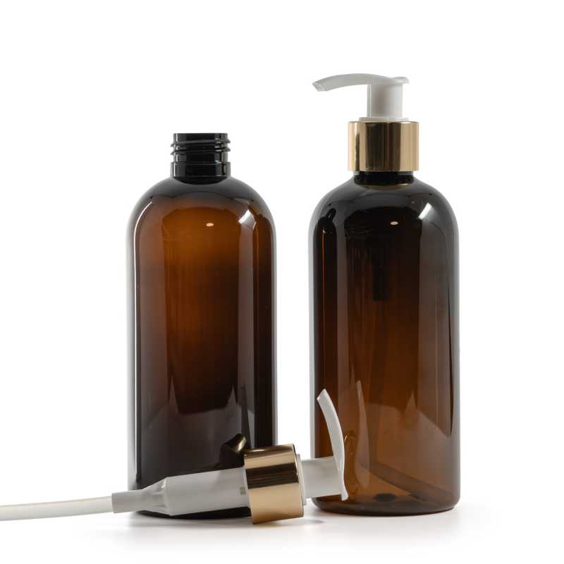 Barna műanyag palack, fehér adagoló, 300 ml