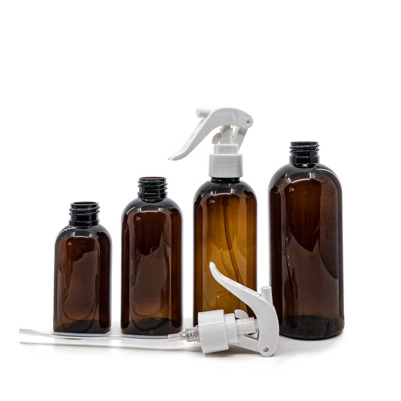 Barna műanyag palack fehér permetezőkaros szórófejjel, 100 ml