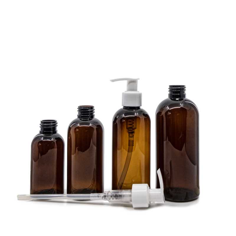 Barna műanyag palack fehér műanyag adagolóval, 200 ml