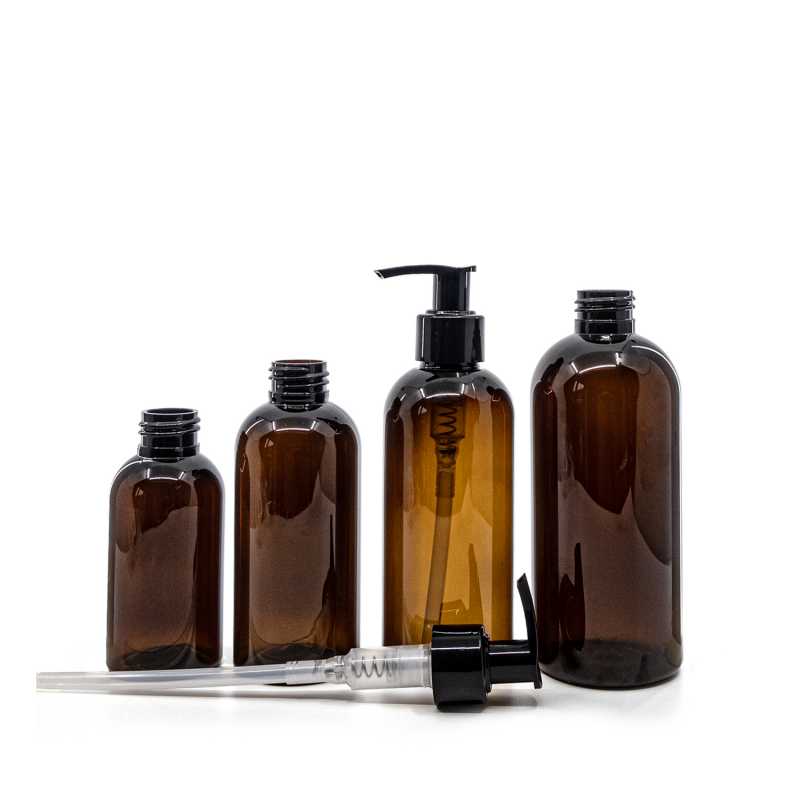 Barna műanyag palack, fekete adagoló, 200 ml