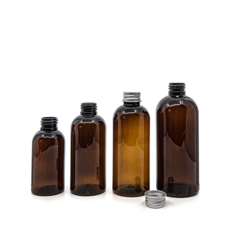Barna műanyag palack alumínium kupakkal, 150 ml
