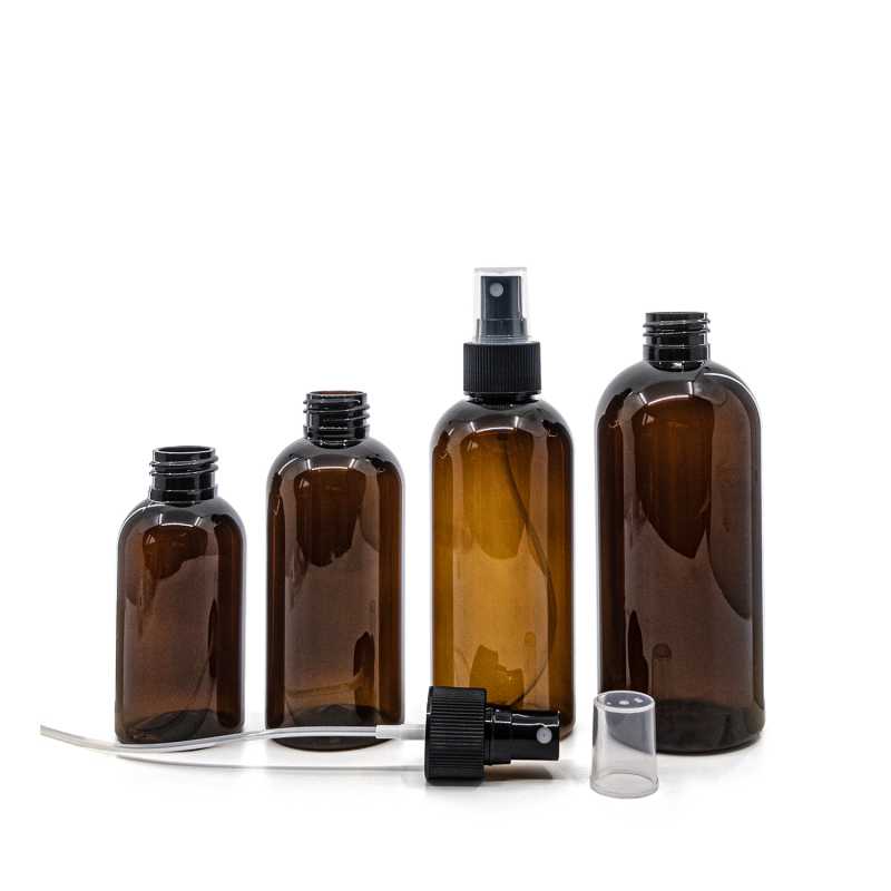 Barna műanyag palack, fekete permetező, 300 ml