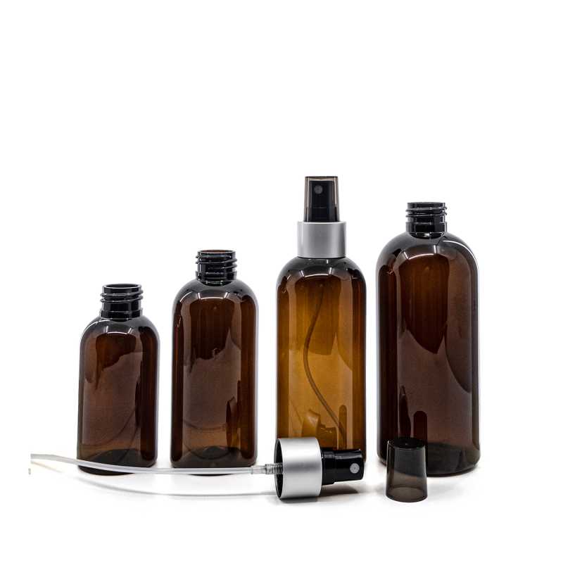 Barna műanyag palack, fekete permetező, matt ezüst gyűrű, 100 ml