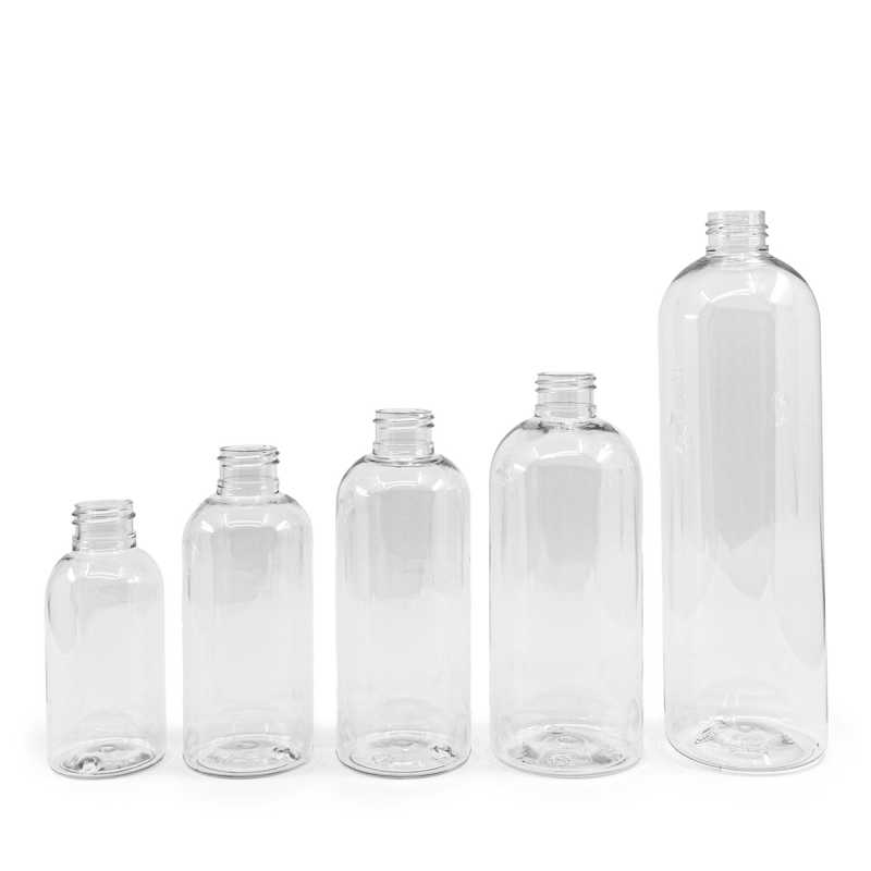 Kerek, átlátszó műanyag palack 24/410, 200 ml, kupak nélkül, 84 db