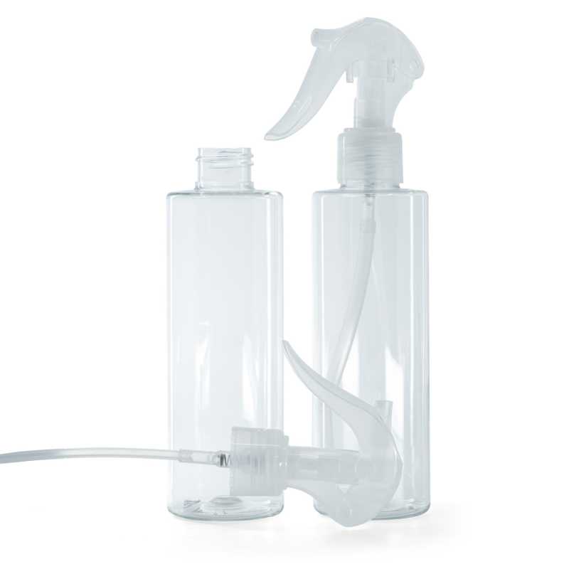 Átlátszó műanyag palack, átlátszó mini ravaszos permetező, 200 ml