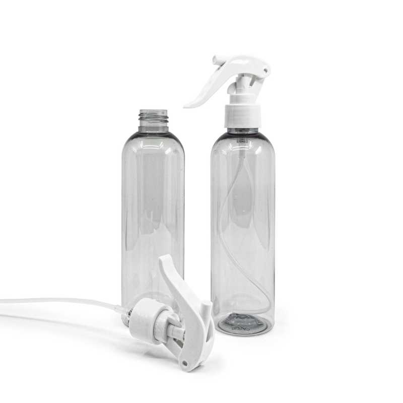 Újrahasznosított műanyag palack, fehér trigger permetezőfej, 250 ml