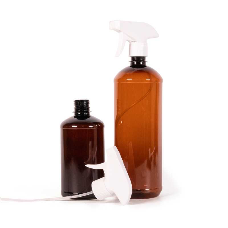 Barna műanyag palack fehér permetezőfejjel 500 ml