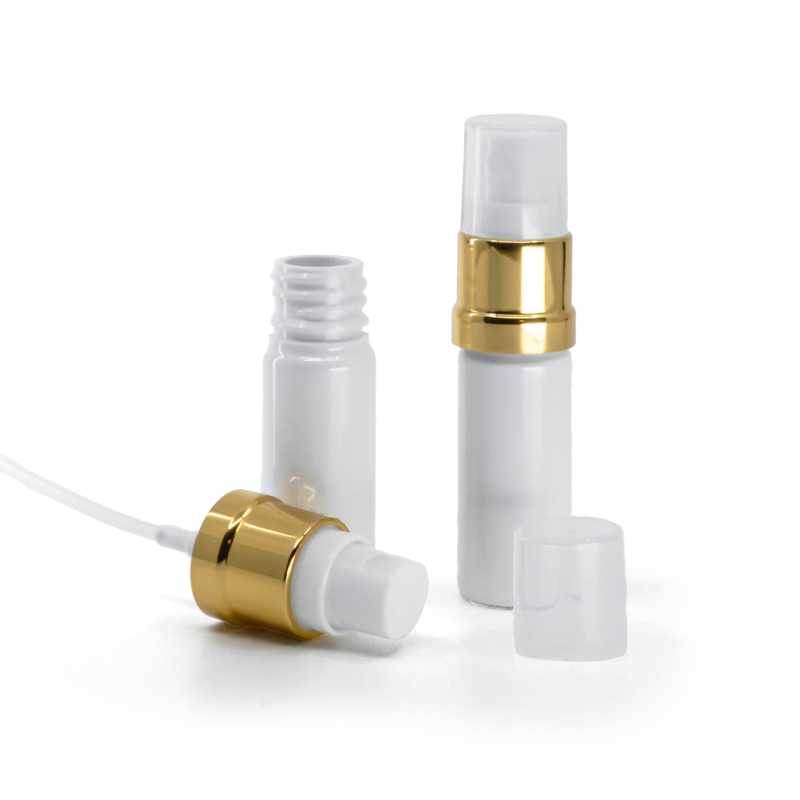 Fehér műanyag flakon fehér-arany permetezőfejjel 10 ml