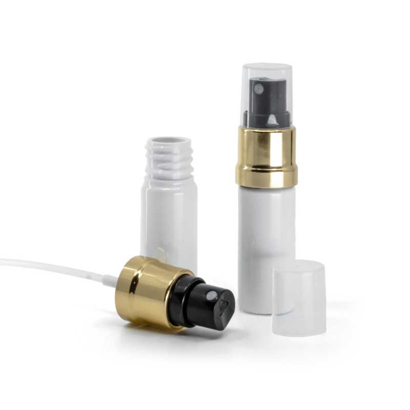 Fehér műanyag flakon fekete-arany permetezőfejjel 10 ml