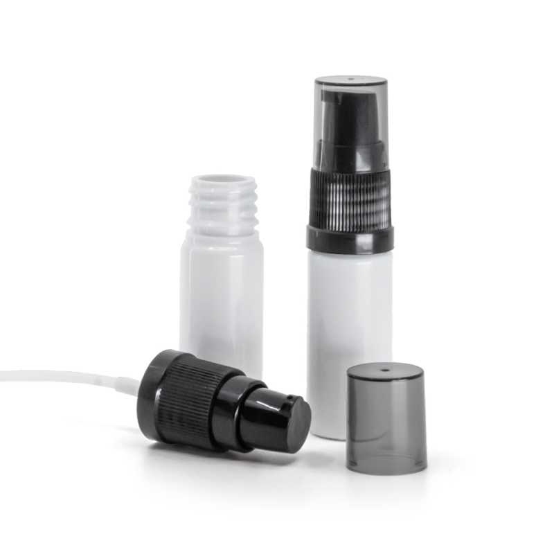 Fehér műanyag üvegcse, fekete krémadagoló füstös felső kupakkal, 10 ml
