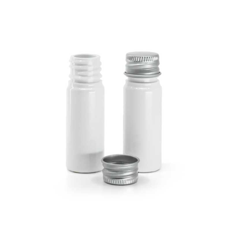 Flakon, műanyag, fehér, alumínium kupak, 10 ml