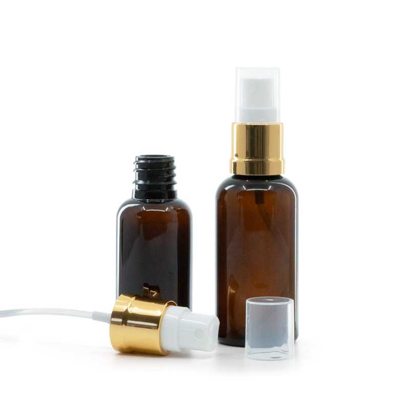 Műanyag palack fehér-arany permetezővel, 30 ml