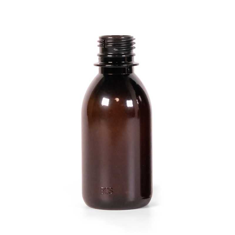 Barna műanyag üvegcse, 28/410, 150 ml