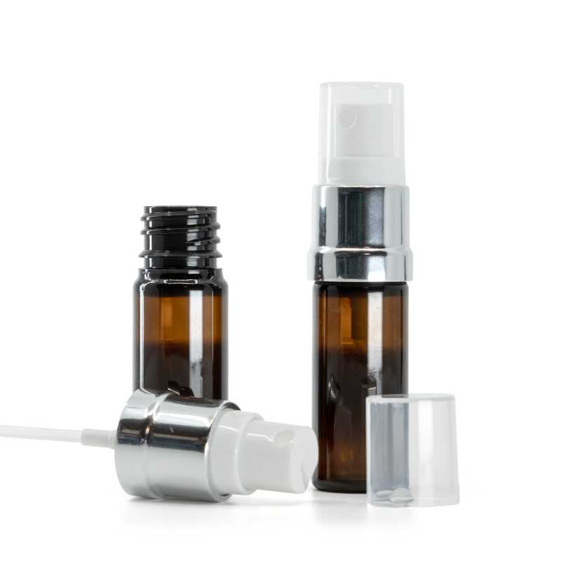 Barna műanyag flakon, fehér-ezüst permetező, 10 ml