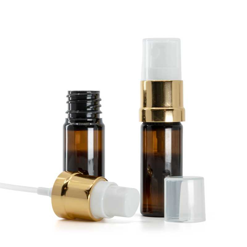 Barna műanyag palack, fehér-arany permetező, 10 ml