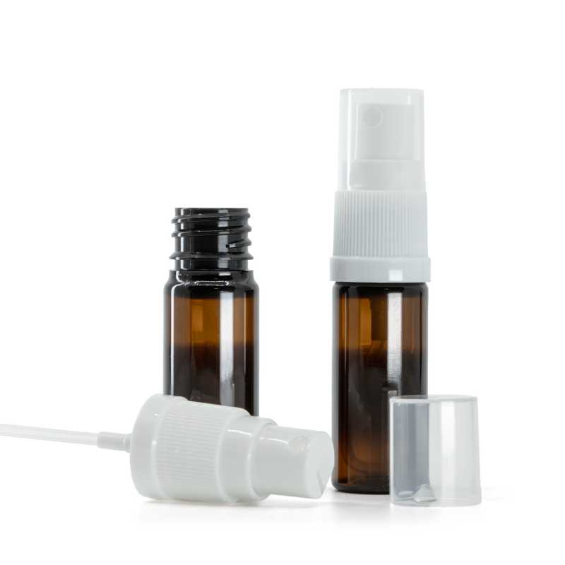 Barna műanyag flakon fehér permetezővel, 10 ml