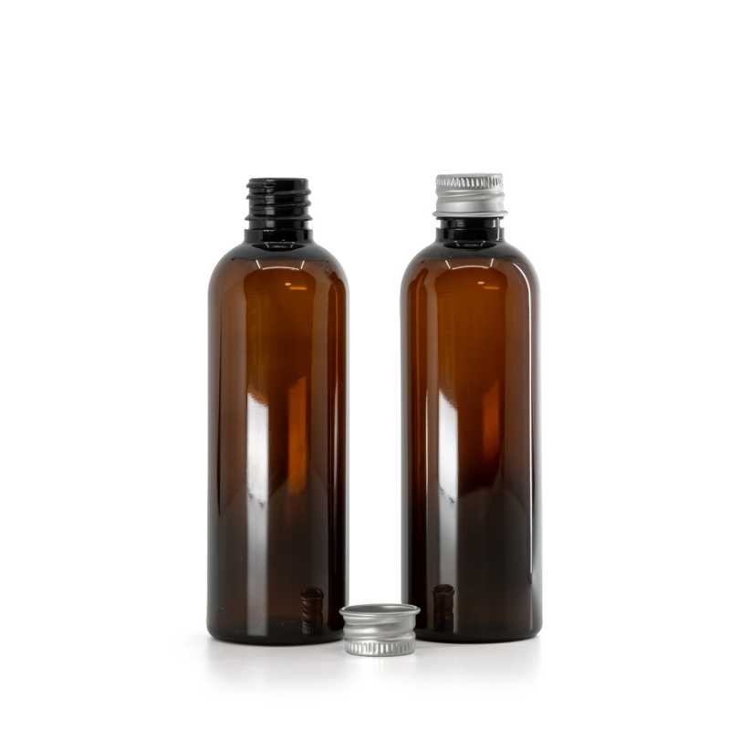 Flakon, műanyag, barna, alumínium kupak, 100 ml
