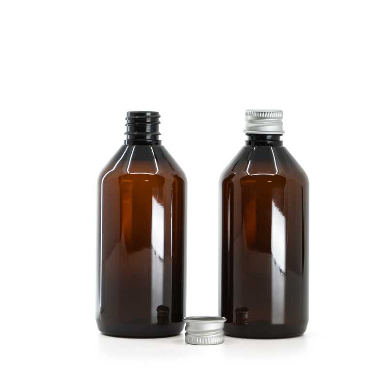 Flakon, műanyag, barna, 115 ml, alumínium kupak