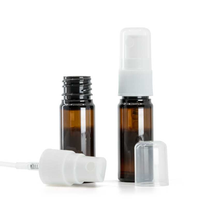 Barna műanyag palack fehér permetpumpával, 10 ml