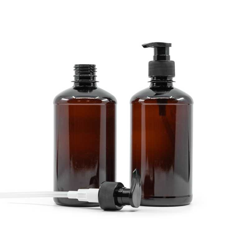 Barna műanyag palack fekete adagoló pumpával, 500 ml