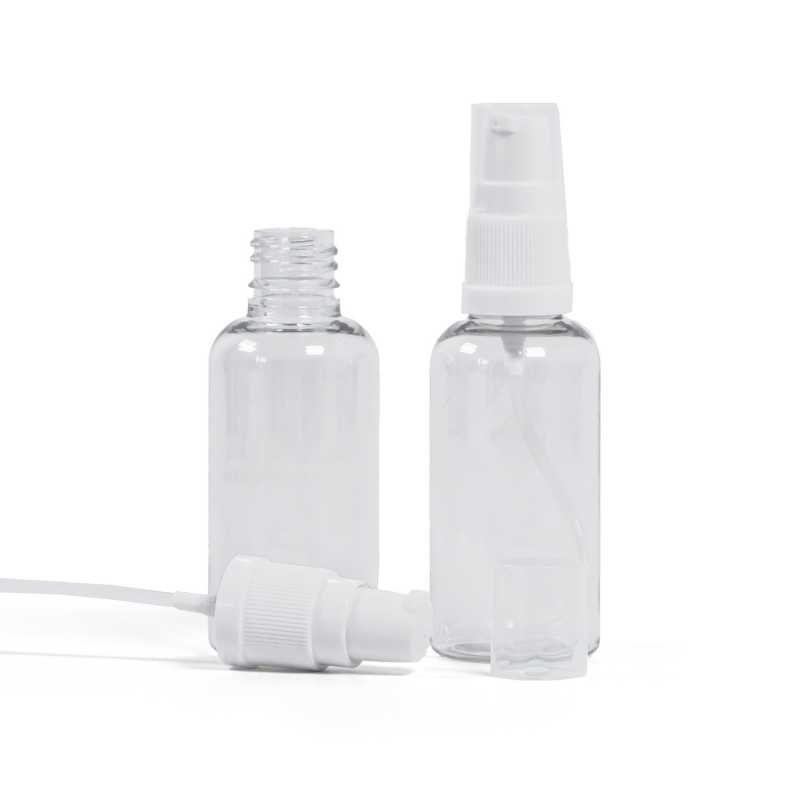 Átlátszó műanyag palack fehér adagoló pumpával 50 ml
