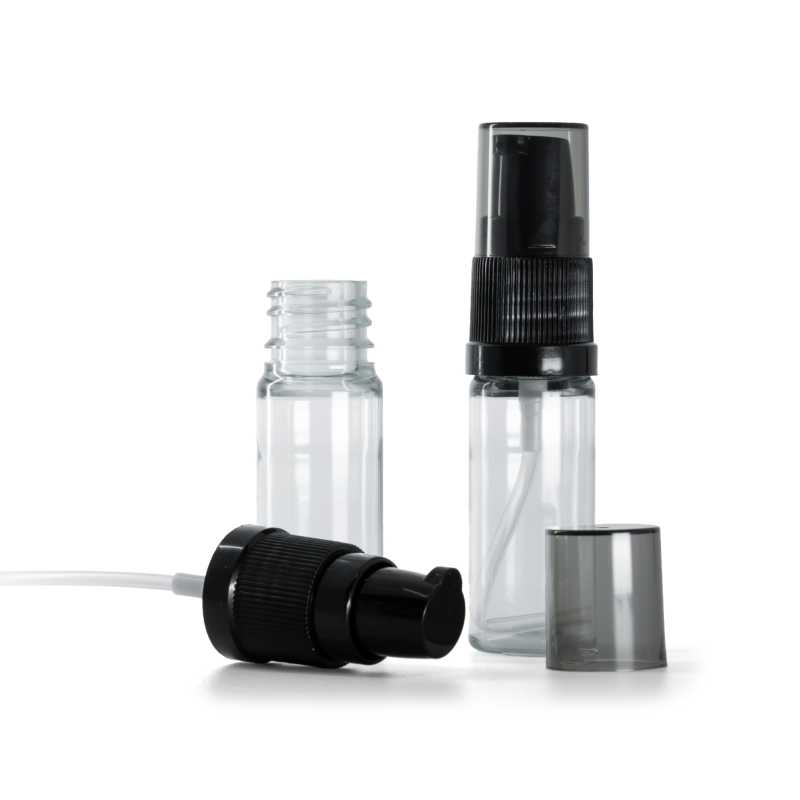Átlátszó műanyag üvegcse, krémadagoló füstös felső kupakkal, 10 ml