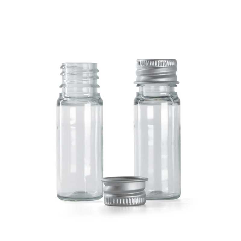 Flakon, műanyag, átlátszó, alumínium kupak, 10 ml