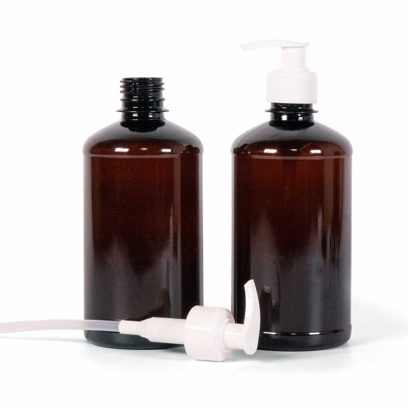 Barna műanyag palack, fehér pumpa, 500 ml