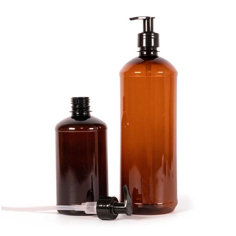 Barna műanyag palack fekete adagolófejjel, 500 ml