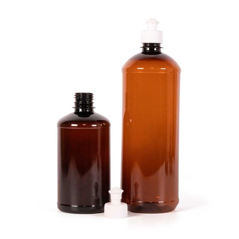 Barna műanyag palack fehér push-pull kupakkal, 1000 ml
