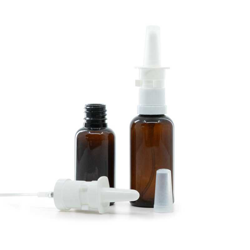 Borostyánszínű műanyag palack orrspray-adagolóval, 30 ml