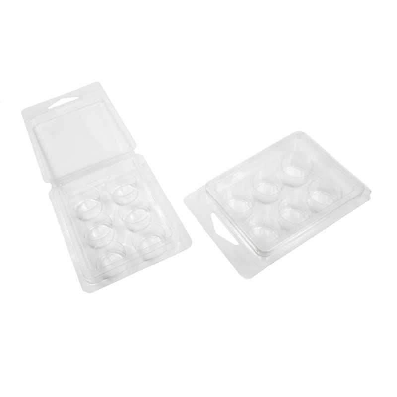 Átlátszó műanyag kagylódoboz 6 illatviaszhoz, kerek, 10 darab