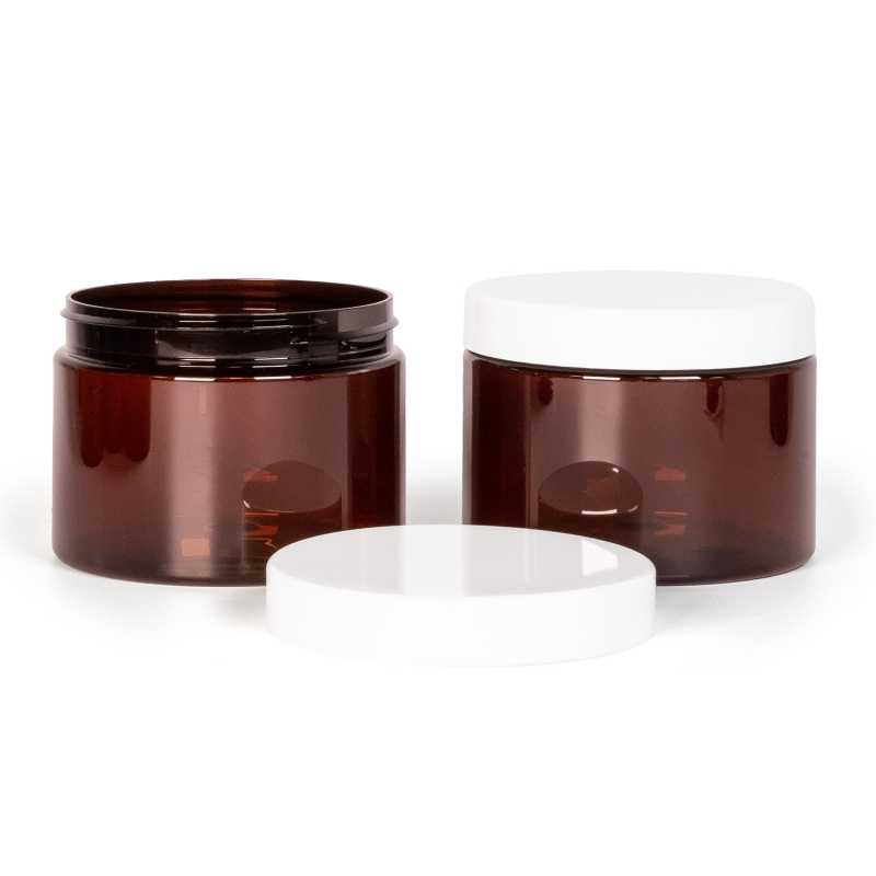 Barna műanyag tégely, fehér kupak, 500 ml