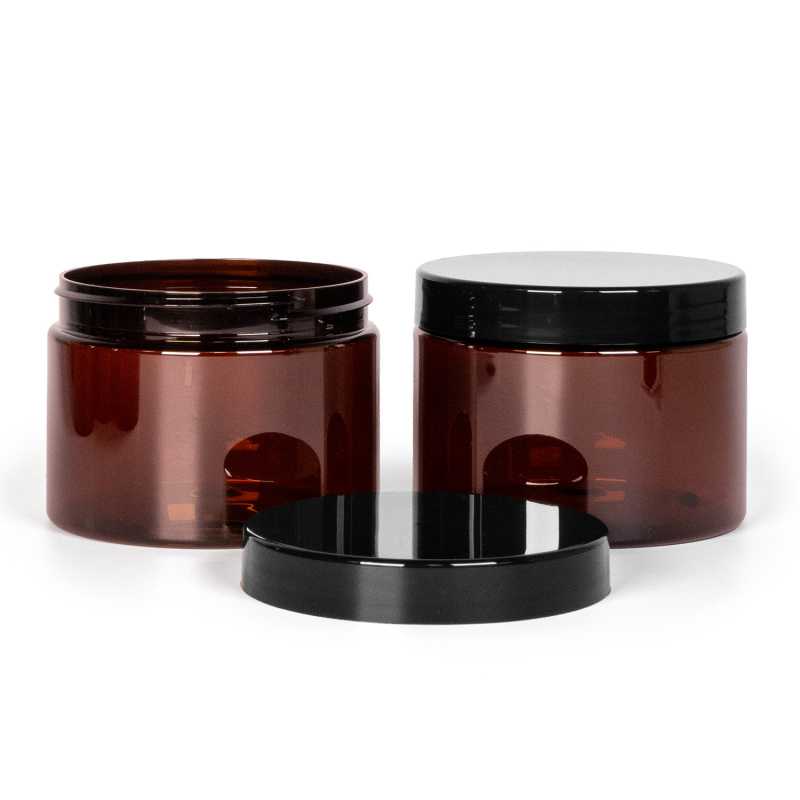 Műanyag tégely, barna, 500 ml, fekete csavaros kupak