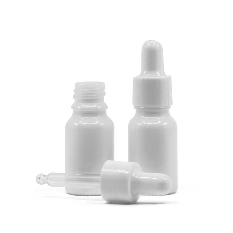 Fehér üvegpalack, fényes fehér cseppentő, 10 ml