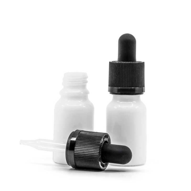 Fehér üvegpalack, cseppentős kupak biztonsági gyűrűvel, 10 ml