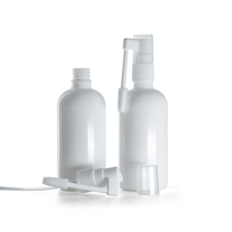 Fehér üvegpalack, szájpermet feltéttel, 100 ml