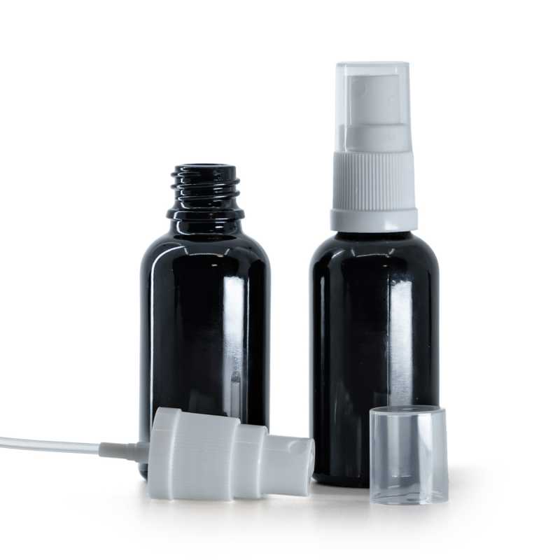 Üvegpalack, Fényes Fekete, Fehér Permetező, 30 ml