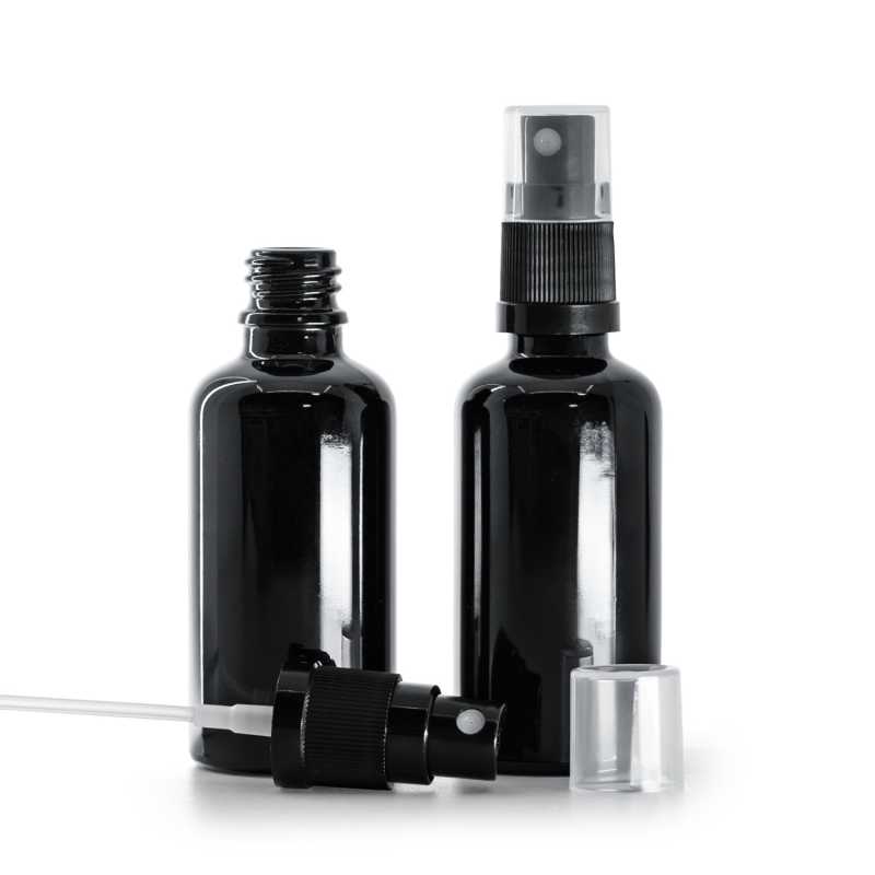 Fekete fényes üvegpalack fekete permetezőfejjel 50 ml