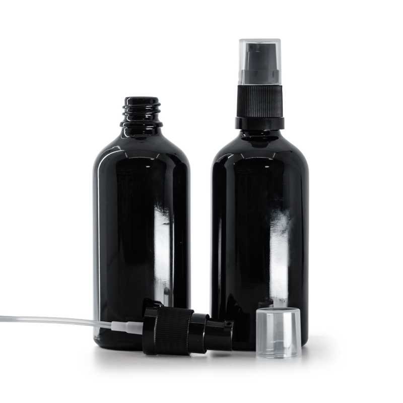 Üvegpalack, gloss black, krémpumpás adagoló, 100 ml