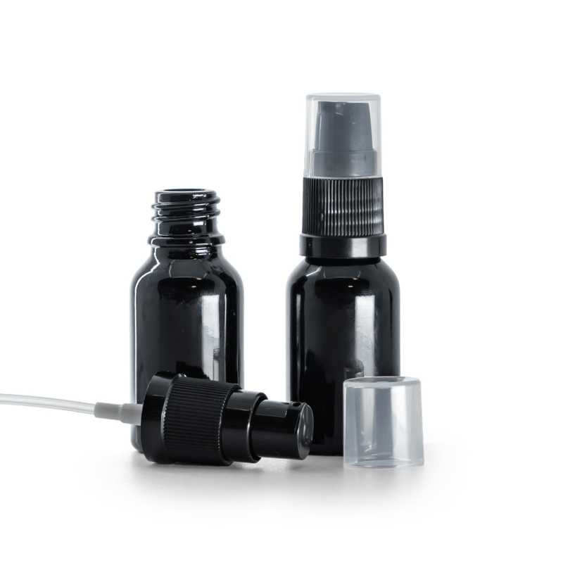 Fekete fényes üvegpalack krémadagoló pumpával 15 ml