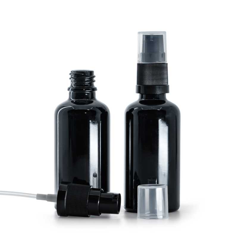 Üvegpalack, gloss black, krémadagoló pumpa, 50 ml